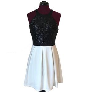 black and white, fit and flare dress